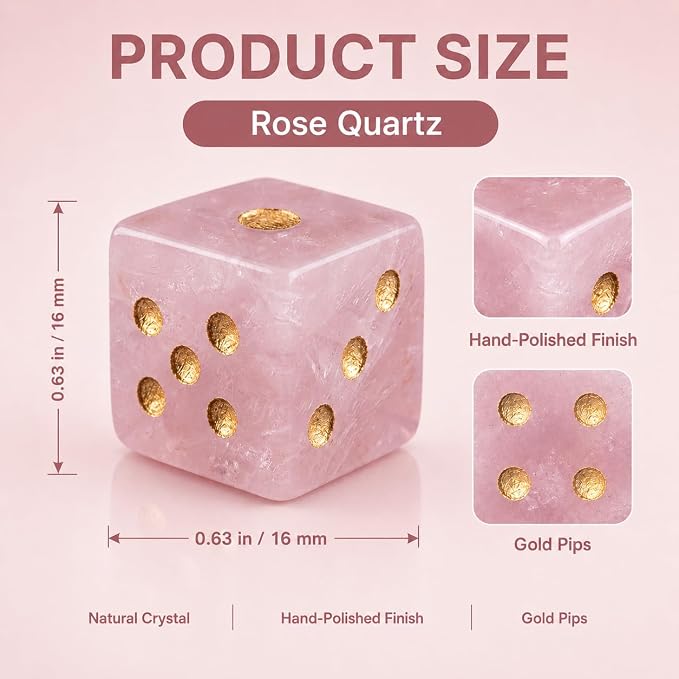 2PCS Crystal D6 Dice, 16mm Natural Gemstone Mahjong Dice Set Stone Dice - Image 4