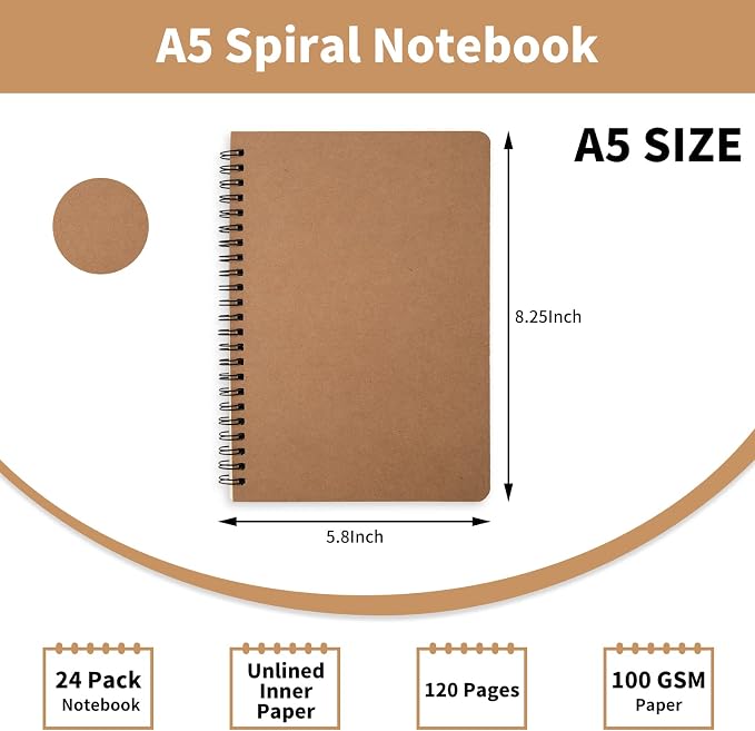 24 Pack A5 Spiral Notebook, Soft Cover, Blank Sketch, Wire-Bound Journal - Image 2