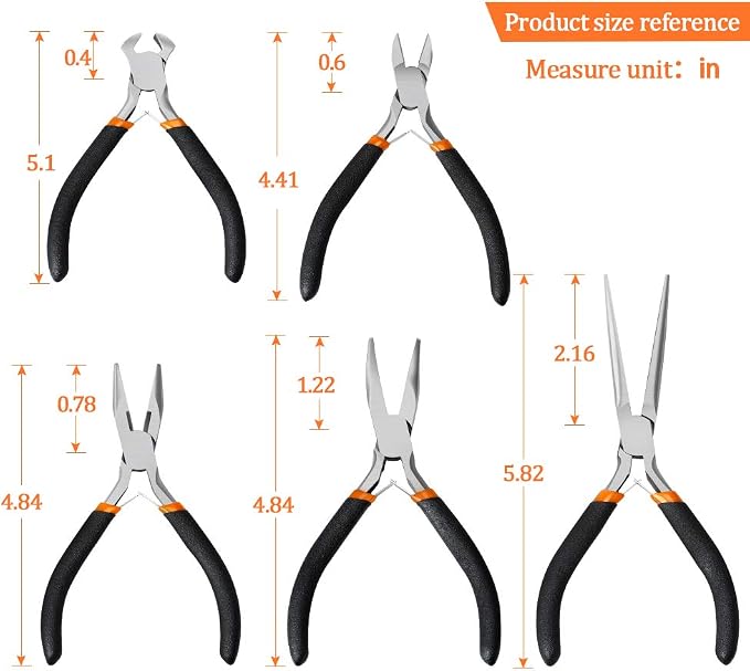 SOONAN 5 Pieces Mini Pliers, Long Lasting Tool Set Cable Cutters – Long Needle - Image 4