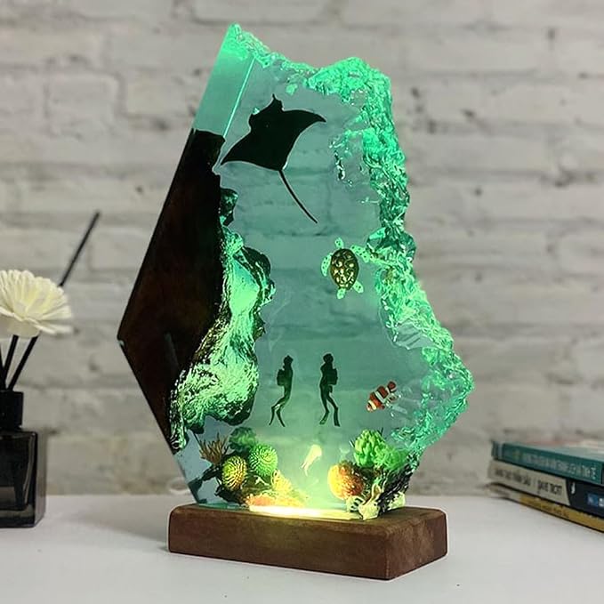 Handmade 3D Ocean Resin Lamp, USB Powered Resin Night Light - Image 2