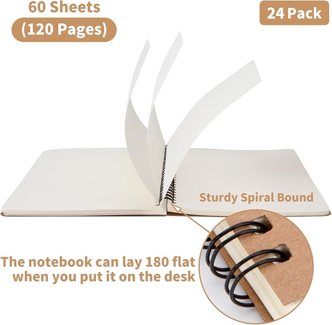 24 Pack A5 Spiral Notebook, Soft Cover, Blank Sketch, Wire-Bound Journal - Image 4