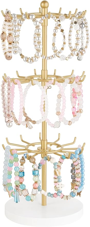 Mkono Bracelet Holder Gold Metal Rotating Bracelet Display Stand 3 Tier Jewelry by Mkono