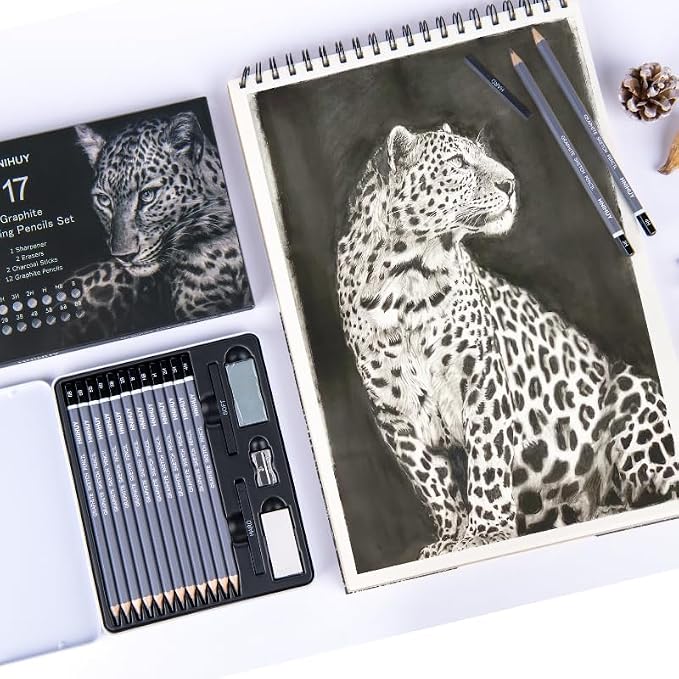 HNIHUY Professional Sketch Pencils Set, Graphite Pencils, Erasers and Sharpener - Image 9