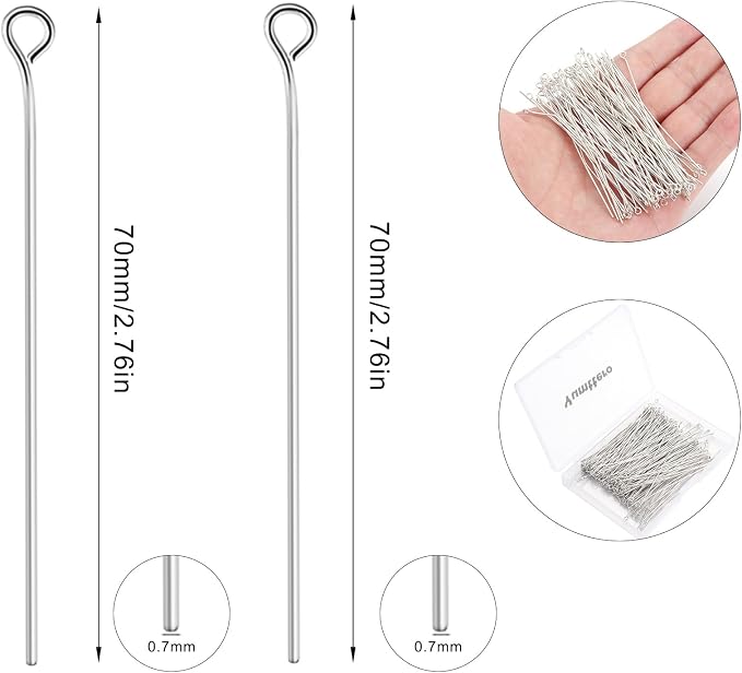 200 Pcs 70mm/2.76 Inch 21 Gauge Eye Pins - Image 2