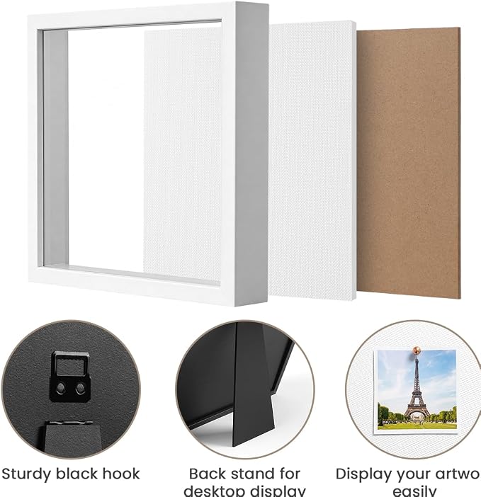 White 11x11 Shadow Box Display Frame, Premium Linen Backboard and Included - Image 6