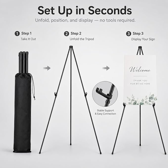 RRFTOK 3 Pack 63 in Sign Easel Stands, Instant-Fold Tripods - Image 3