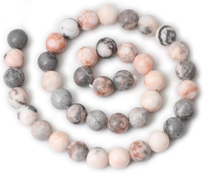 35PCS 10mm Natural Pink Zebra Jasper Round Loose Beads - Image 2