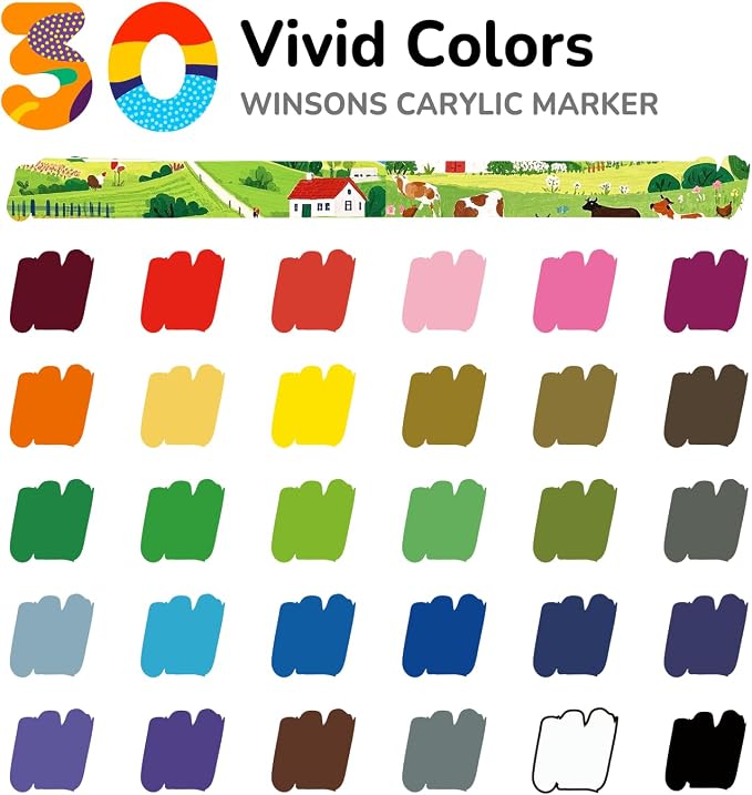 WINSONS Acrylic Markers, 30 Dual-Tip Paint Pens - Image 7