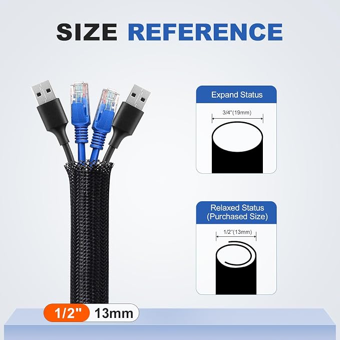 1/2” Cable Management Loom Wrap Sleeve Cord Wire Hider Organizer Covers | - Image 2