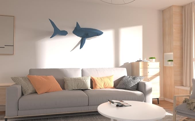 Shark on Wall Paper Sculpture, Right side, Pre-cut DIY Papercraft Kit, Handmade - Image 6