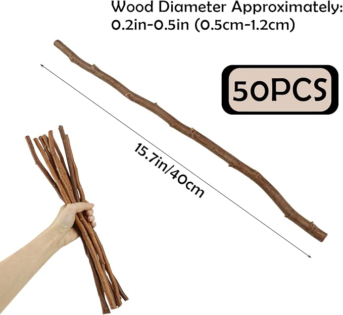 50Pcs Natural Twigs, Driftwood Branches, Unfinished Timber Rods - Image 2