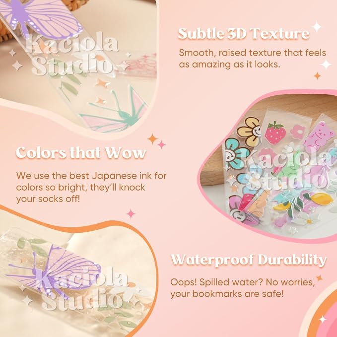Kaciola 36 Sheets Pink Bow Theme UV DTF Bookmark Wraps, Acrylic Bookmark Blanks - Image 4