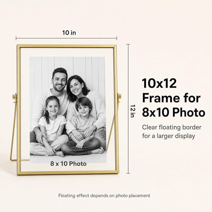 AceList Floating Picture Frame, 8x10 Gold Double Glass, Tabletop | Modern - Image 2