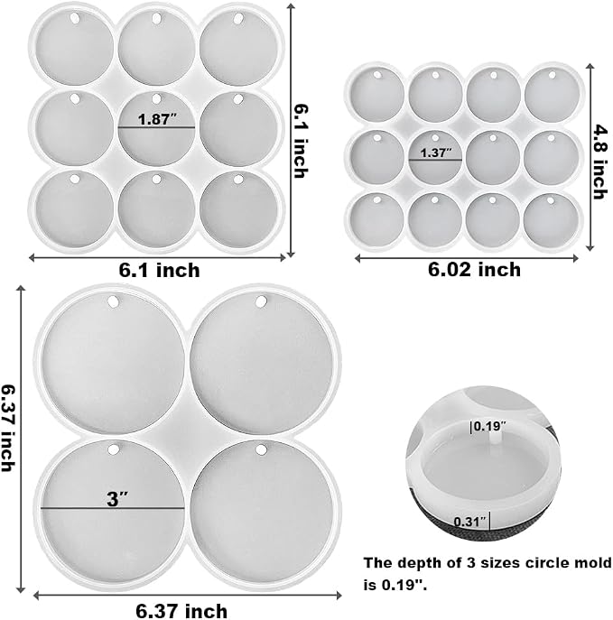 RESINWORLD 25-Cavity Set of Large + Medium + Small Shiny Flat Circle Silicone - Image 2