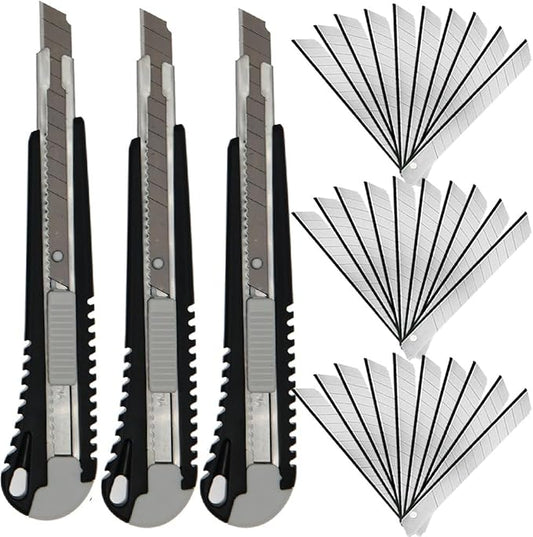 9mm Snap Off Utility Knife 3 Pack High Hardness Retractable Box Cutters by WEKOIL