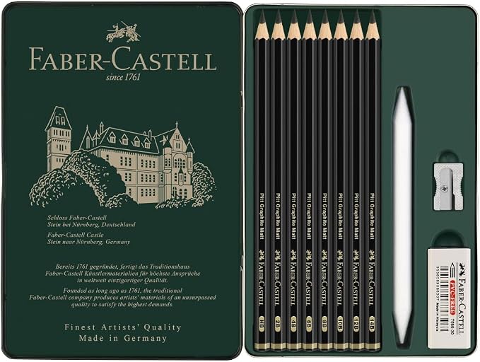 Faber-Castell Pitt Graphite Matte Pencil Set, Metal Tin of 8 Graphite Pencils - Image 4