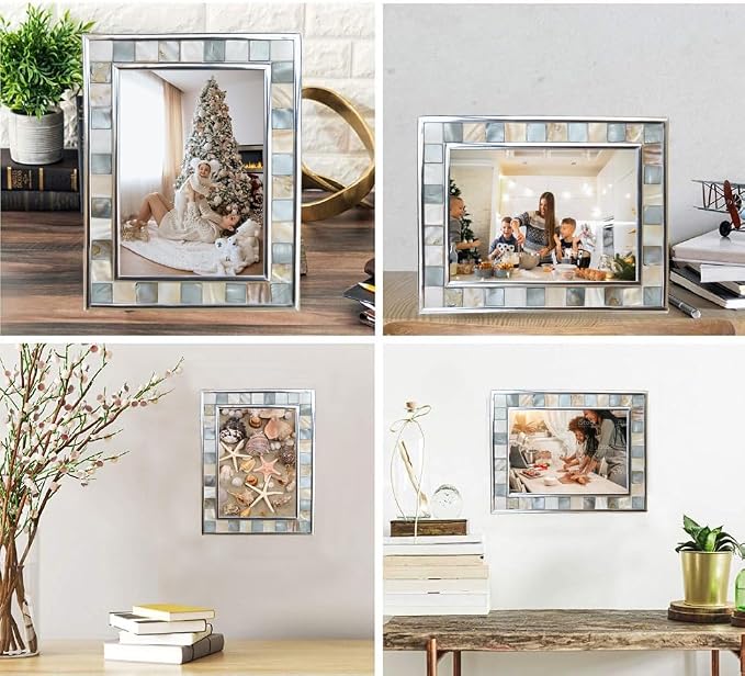 Mother of Pearl Picture Frame 8x10, Wall or Tabletop, Mosaic Family Glass Photo - Image 6