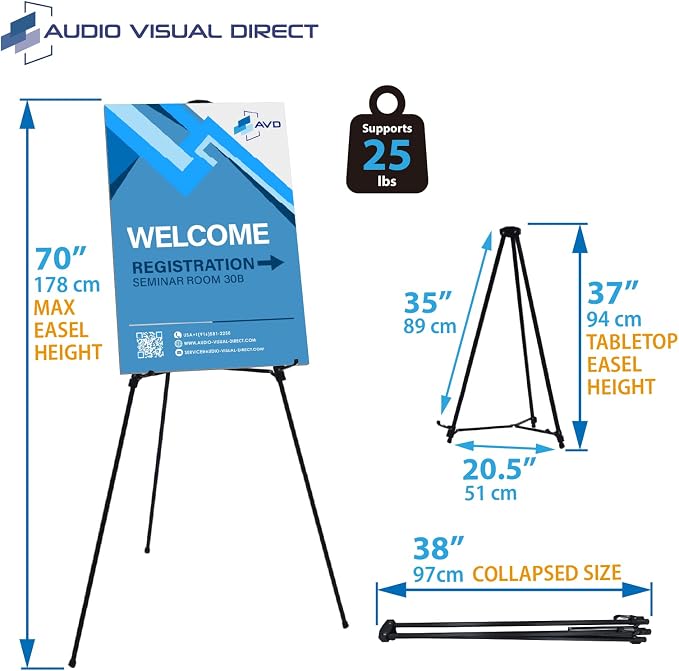 Audio-Visual Direct Lightweight Aluminum Telescoping Display Easel, 70 Inches - Image 3