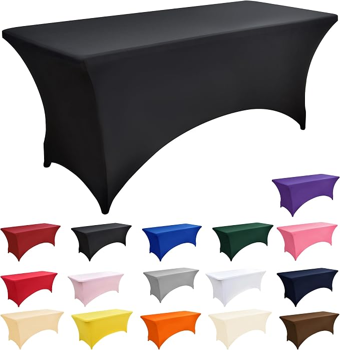10-Pack 4ft Black Spandex Table Covers - Image 3