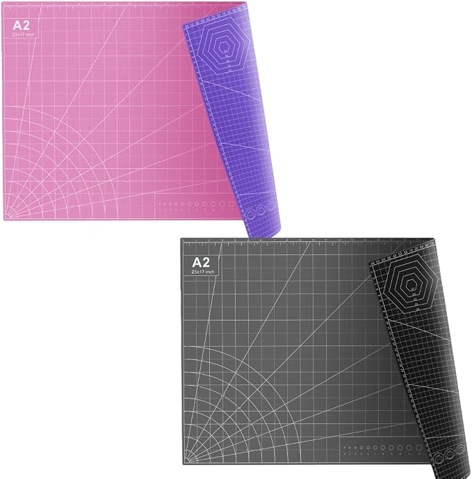 Self Healing PVC Cutting Mat, A2 | 2 pcs, Gridded Rotary Cutting Board by FrenzyBird