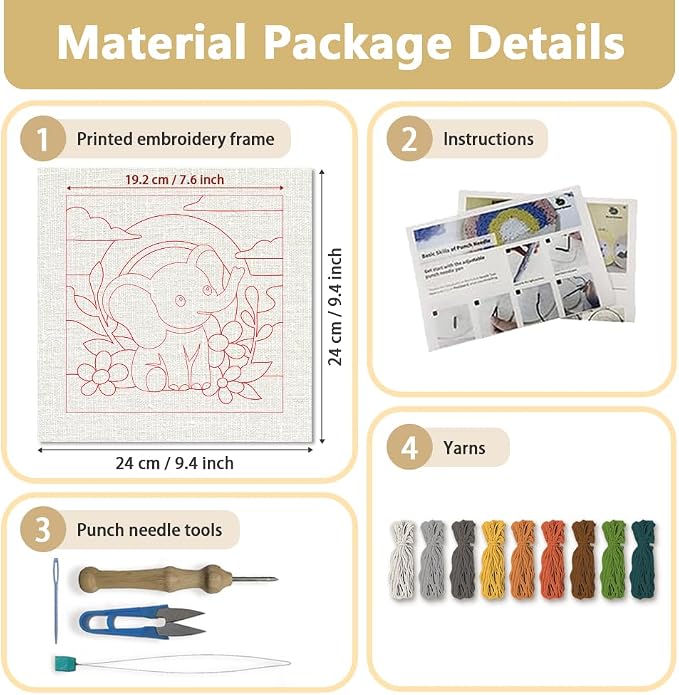 DOODLREAM Cartoon Elephant DIY Punch Needle Embroidery Kit - Image 2