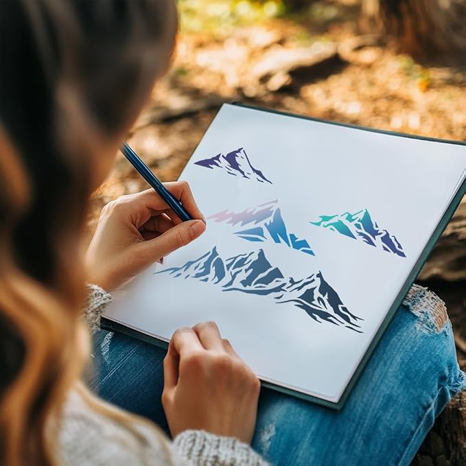 Mountain Stencil for Painting, 11.8"x11.8" Reusable Plastic Continuous - Image 6