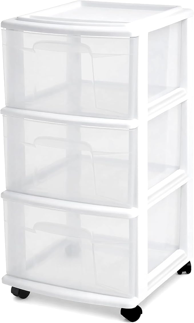 HOMZ Drawer Tower, 3-Tier Rolling Storage Cart by Homz
