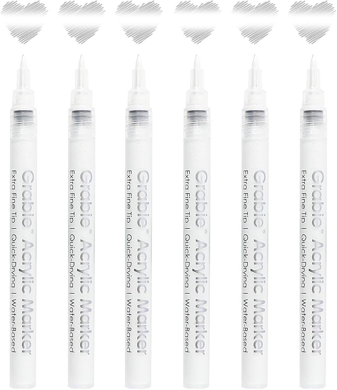 Grabie 6 White Acrylic Paint Markers, 0.7mm Extra Fine Tip Acrylic Paint Pens - Image 5