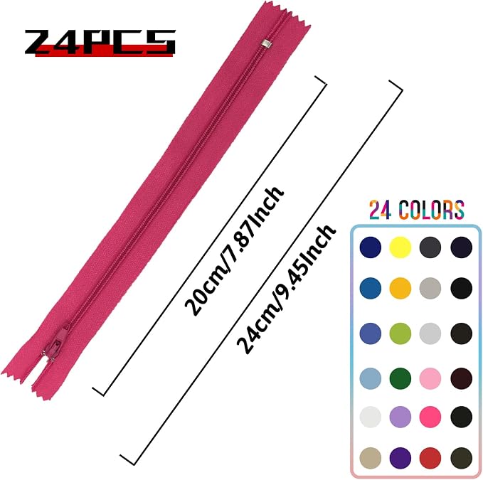 DOITEM 24 pcs 20cm/8 Inch Multicolor Nylon Coil Zippers - Image 3