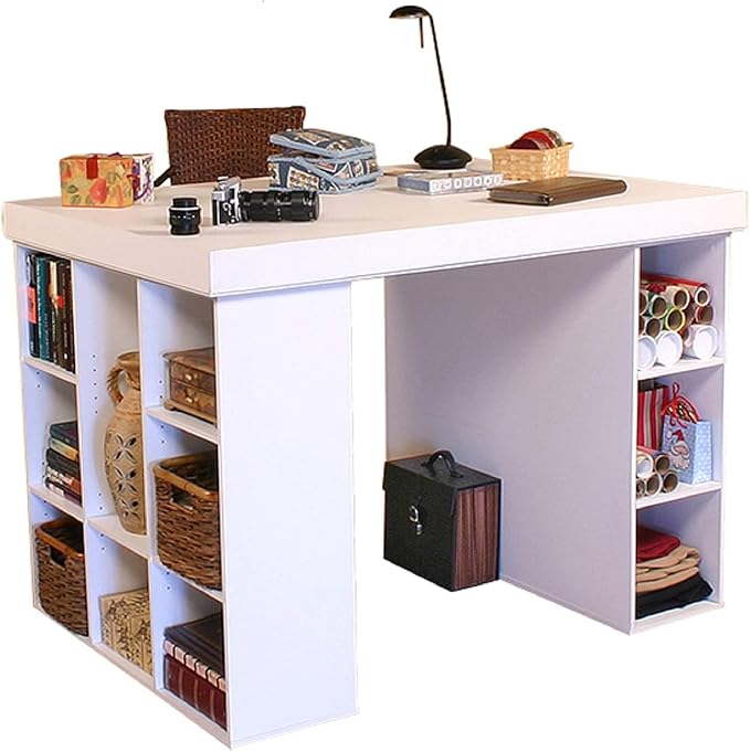 Project Center Desk with Bookcase and 3 Bin Cabinet, Modern-White by VentureHorizon
