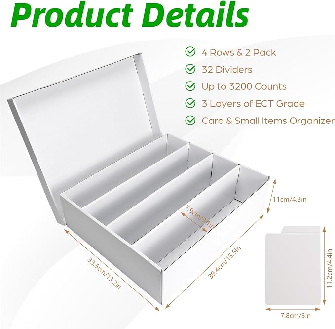 Calenzana 3200-Count Trading Cardboard Storage Boxes 2 Pack, 4 Row White Card - Image 2