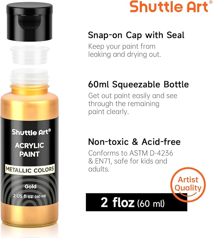 Shuttle Art Metallic Acrylic Paint Set, 20 Colors Metallic Paint in Bottles - Image 4