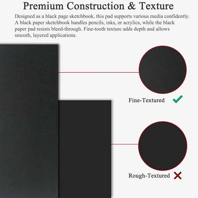 Fuxi Black Sketchbook 11x14 Inches, 60 Sheets, Hard Cover Spiral Bound | Black - Image 3