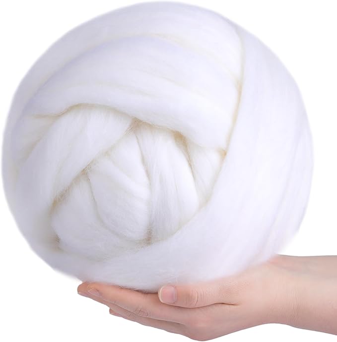 QMNNMA Wool Roving Bulk, 8.82oz Needle Felting Wool, Wool Roving Top-White | by Qmnnma