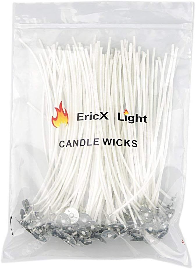 EricX Light 100 Piece Natural Candle Wick, Low Smoke 6" Pre-Waxed & 100% by EricX+Light