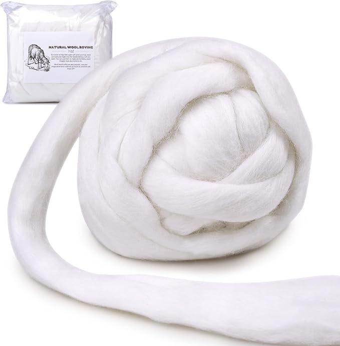 7.02oz Wool Roving, Needle Felting Wool White Roving Wool Felting Supplies by yizzvb
