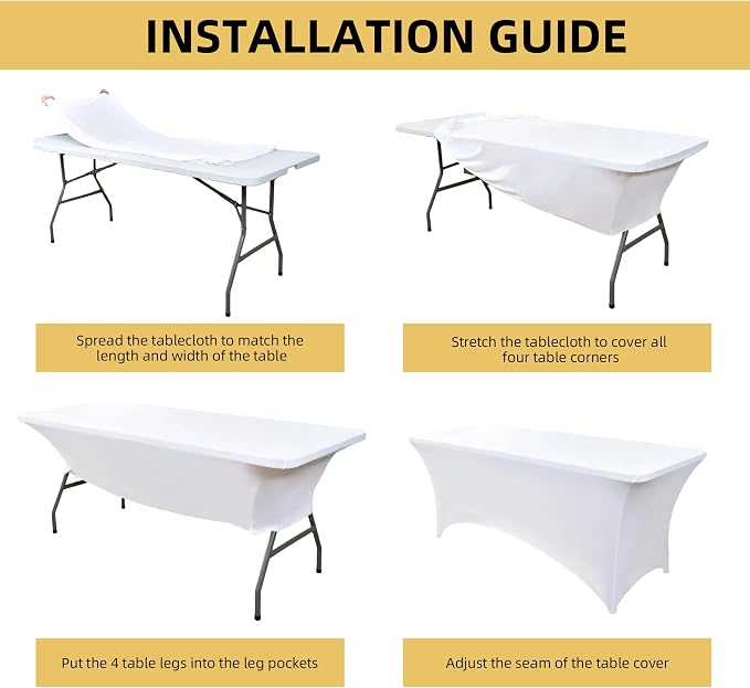 6-Pack 8ft White Spandex Table Covers - Image 5