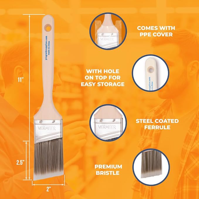 Vermeer Paint Brushes, 2 Inch Angled Paint Brush, Trim & Cut-in, 4 Pack | Sash - Image 2