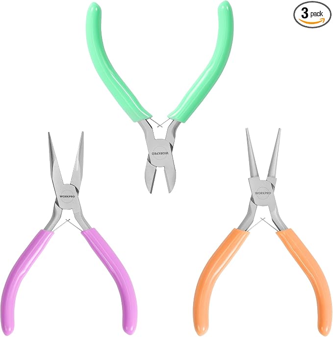 WORKPRO Jewelry Pliers Set, 3-Piece Mini Jewelry Tool Kit—Purple Needle Nose by WORKPRO
