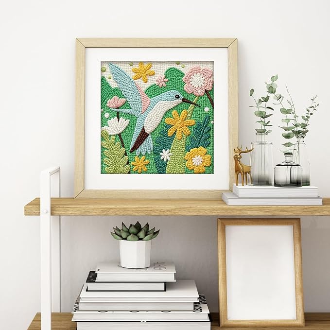 Doodlream Hummingbird Flying in Flowers DIY Punch Needle Embroidery Kit - Image 6