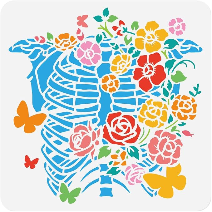 1pc Human Ribcage Flowers Journal Stencil by Doodlream