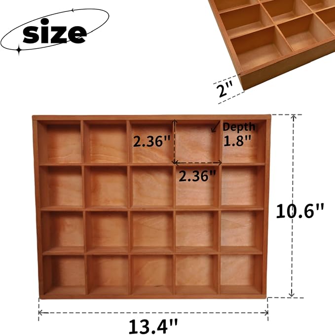 13.4''x10.6''x2'' Wooden Storage Divider Box Showcase Display Box | Display - Image 2