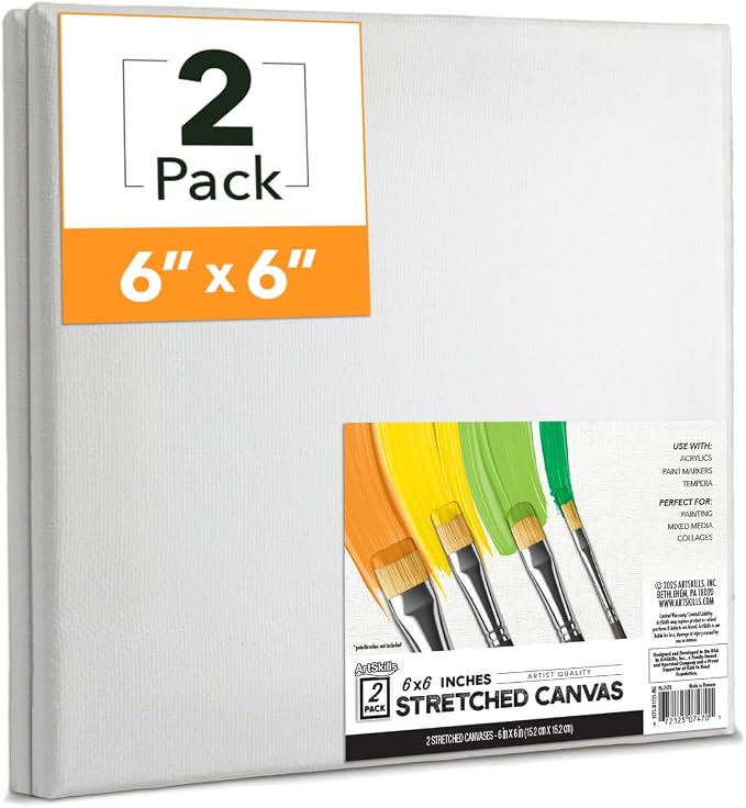 ArtSkills Stretched Canvas for Painting, 6x6 Canvas, Premium Wood Frame by ArtSkills