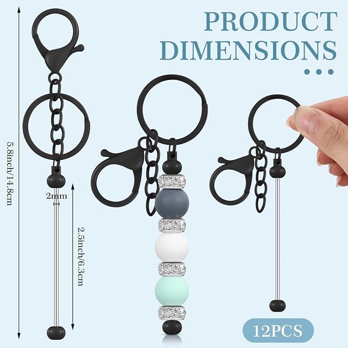 Tondiamo 12 Pcs Beadable Keychains Bars Bulk Blank Beaded Metal Keychain - Image 2