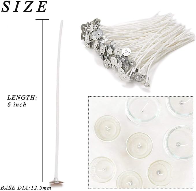 EricX Light 100 Piece Natural Candle Wick, Low Smoke 6" Pre-Waxed & 100% - Image 2