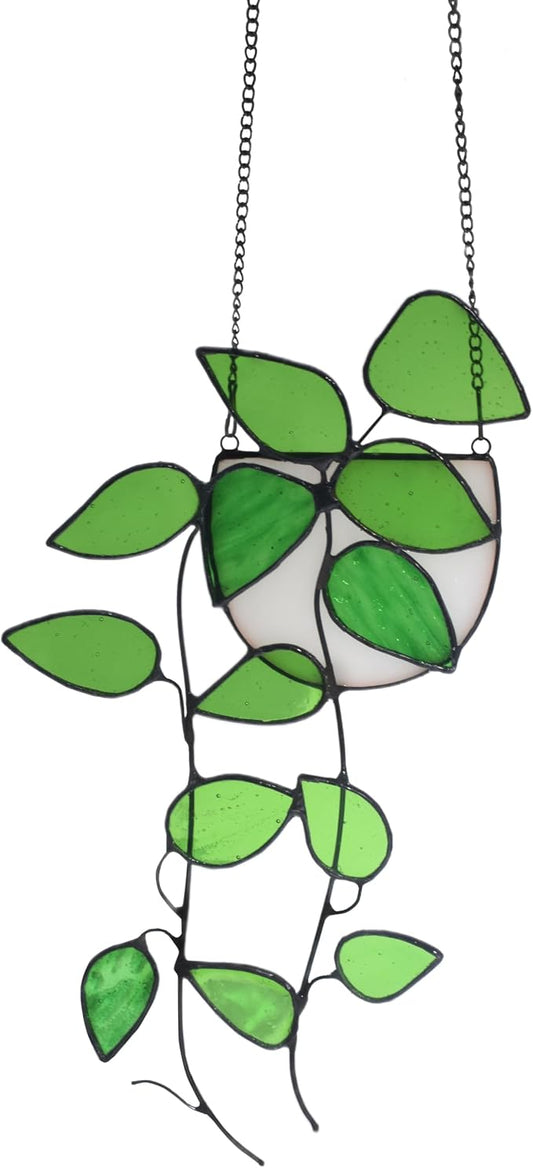 Lolitarcrafts Faux Plant Stained Glass Window Hangings | Real Stained Glass by HandmadeGlassSuncather
