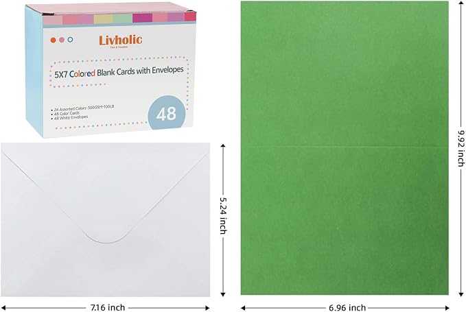 48 Pack Blank Folded Cards and Envelopes Colored Cards White Envelopes 5 x 7 - Image 2