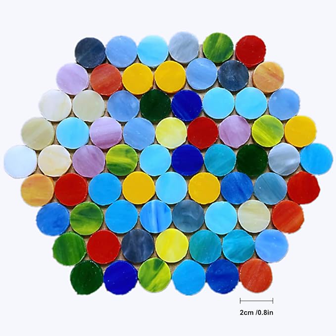 DIY Glass Round Mosaic Tiles, 100 Pieces Assorted Colors Stained Glass Flower - Image 7