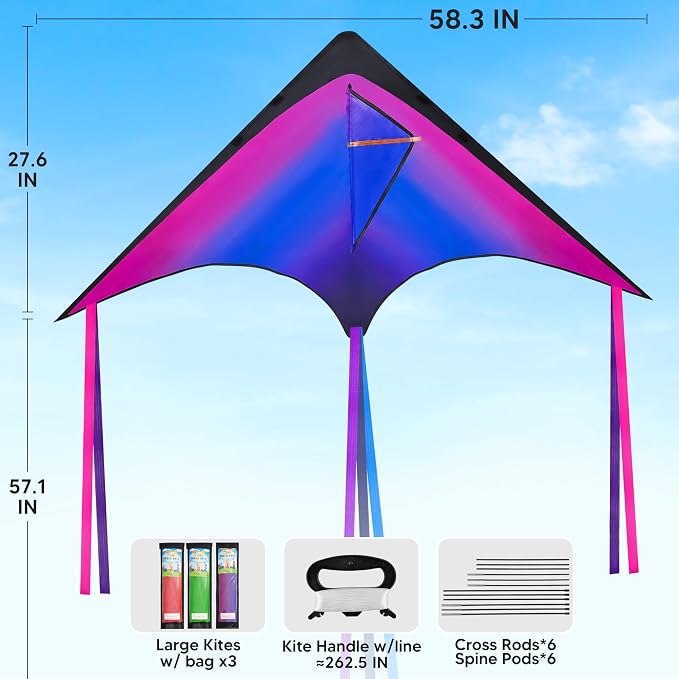 JOYIN 3 Packs Large Delta Kite Gradient Rainbow, Large Delta Beach Kite - Image 7