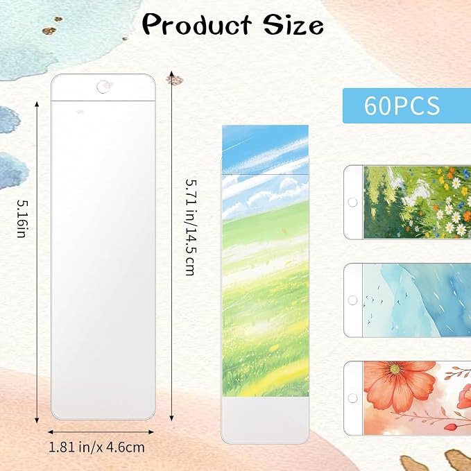 60 Pack Clear Bookmark Sleeves, 5.7 x 1.81in Blank Bookmark Holders - Image 2
